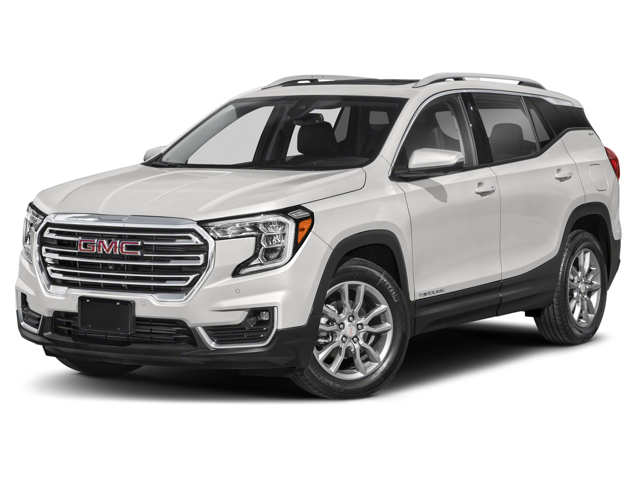 2024 GMC Terrain SLT in Summit White — front three-quarter view