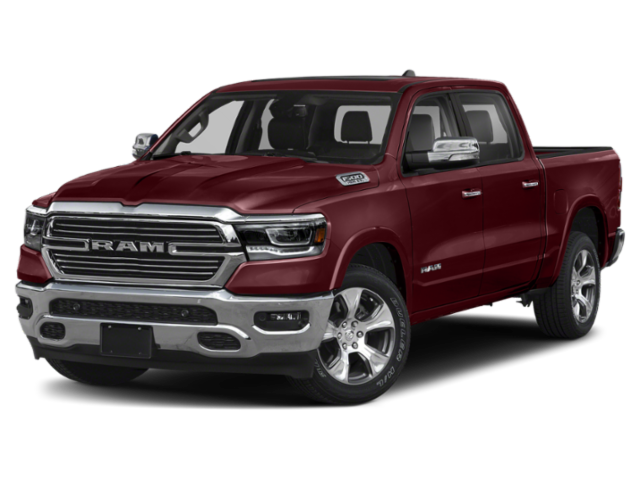 2019 RAM 1500 Laramie in Delmonico Red Pearlcoat — front three-quarter view