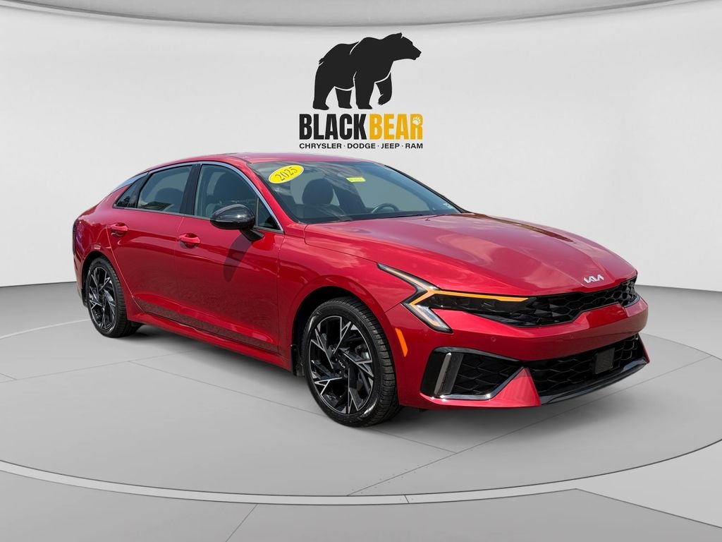 2025 Kia K5 GT-Line in Runway Red — front three-quarter view